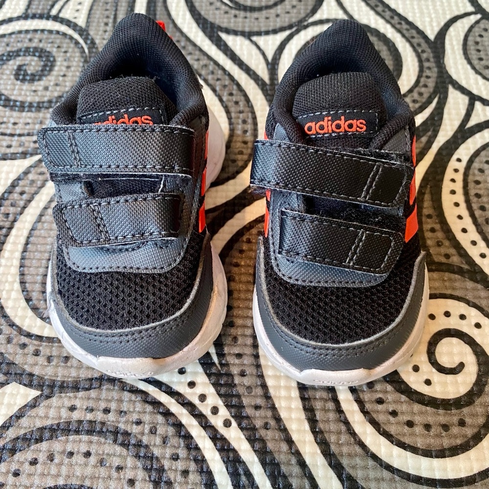 Adidas Black and Orange Stripe Velcro Sneaker